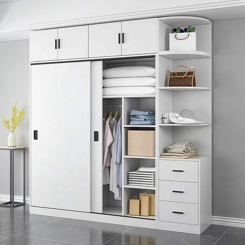 Wardrobe household bedroom modern simple Nordic rental room simple assembly solid wood sliding door cabinet large wardrobe