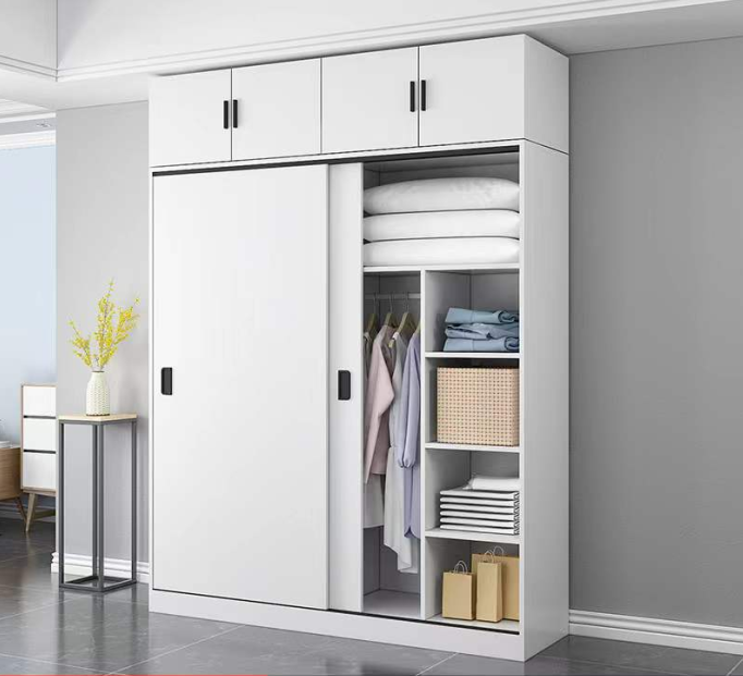 Wardrobe household bedroom modern simple Nordic rental room simple assembly solid wood sliding door cabinet large wardrobe