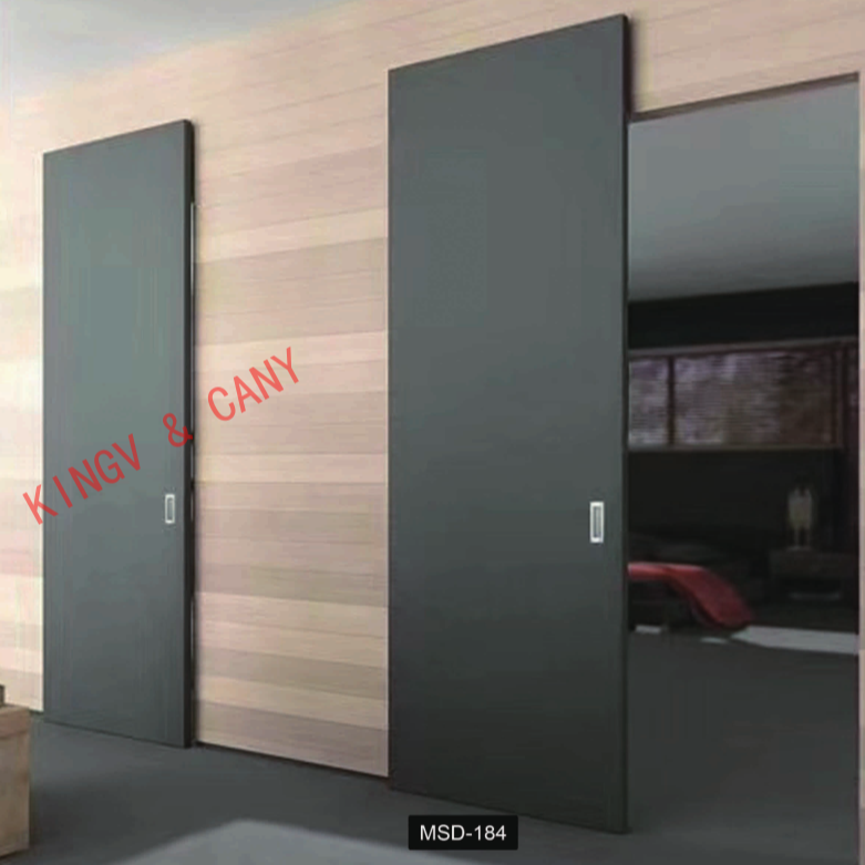 KINGV Wall Mount Concealed Sliding Door Engineered Wood Ghost Door With Rail System