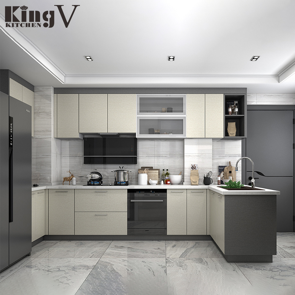 KINGV kitchen furniture design mini small project kitchen cabinets melamine MDF particle board kitchen cabinet lamination