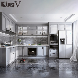 KINGV solid wood white readymade shaker curved kitchen cabinet doors cupboard modular design classic oak kitchen cabinet