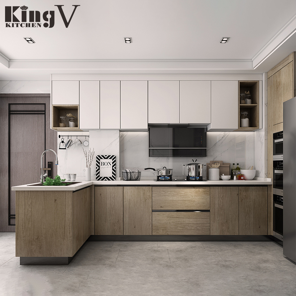 KINGV kitchen furniture design mini small project kitchen cabinets melamine MDF particle board kitchen cabinet lamination