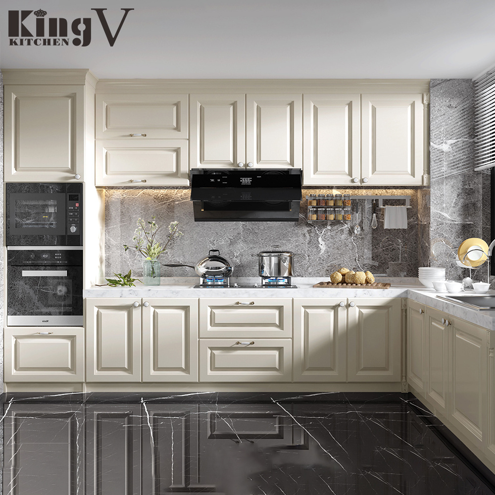 KINGV solid wood white readymade shaker curved kitchen cabinet doors cupboard modular design classic oak kitchen cabinet