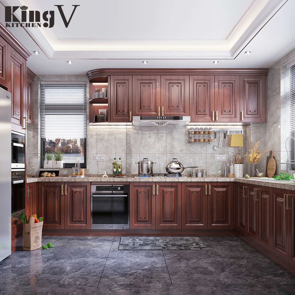 KINGV solid wood white readymade shaker curved kitchen cabinet doors cupboard modular design classic oak kitchen cabinet