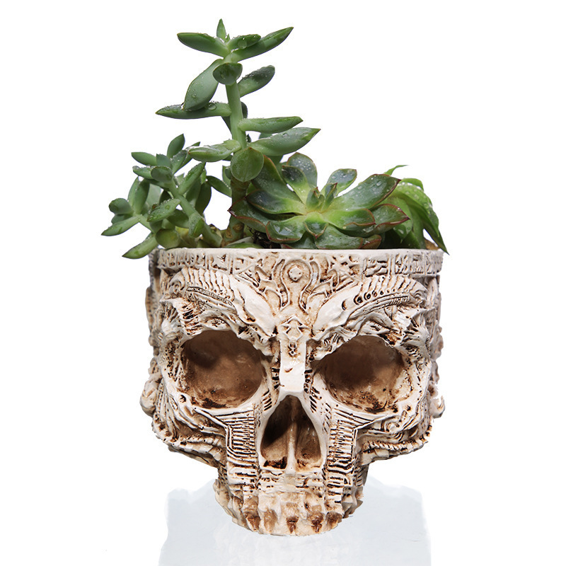 WY Skull Planter Suger Holder Resin Flower Succulents Pot Skeleton Flowerpot Candy Bowl Halloween Dish Statue Sculpture