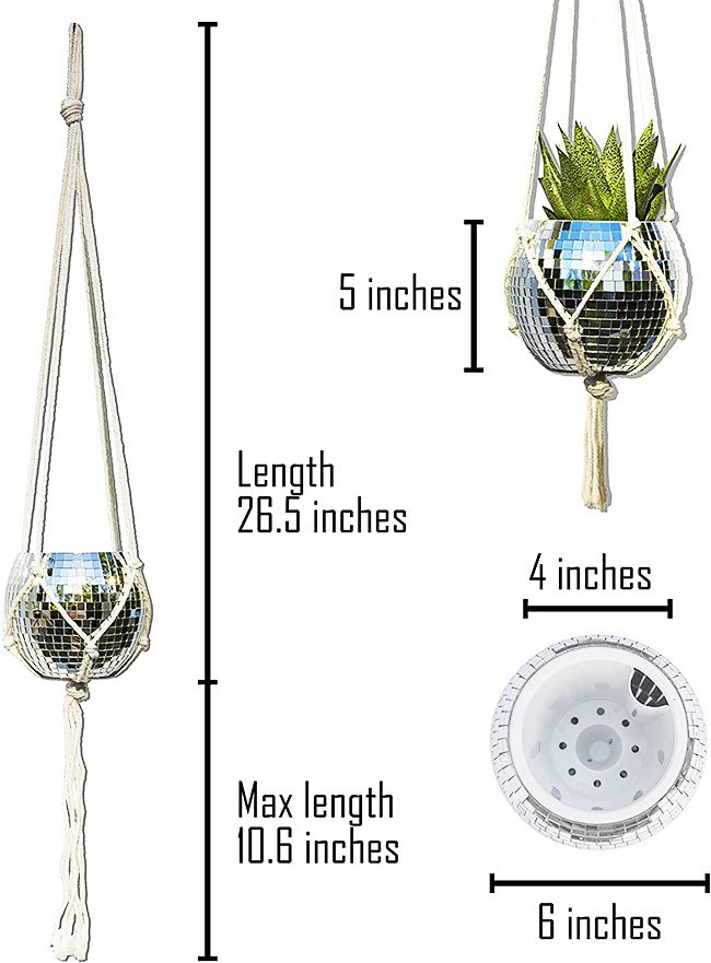 Hot Sale Disco Mirror Ball Plant Round Hanging Planter Flower Pot with Metal Macrame Rope Hanging Drainage Hole for Home Decor