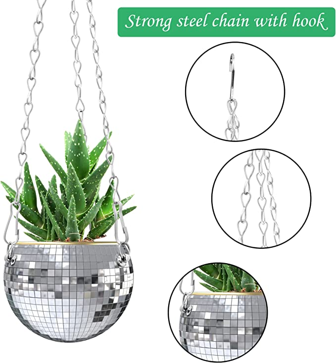 New arrival silver rose green pink red cheap garden ball shape hanging disco ball planter flower pot hanging planter