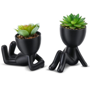 WY Cute Cartoon Body Art Flower Pot Ceramic Vase Planter Desktop Ornaments Home Decor Garden Pot Succulent Plant Pot