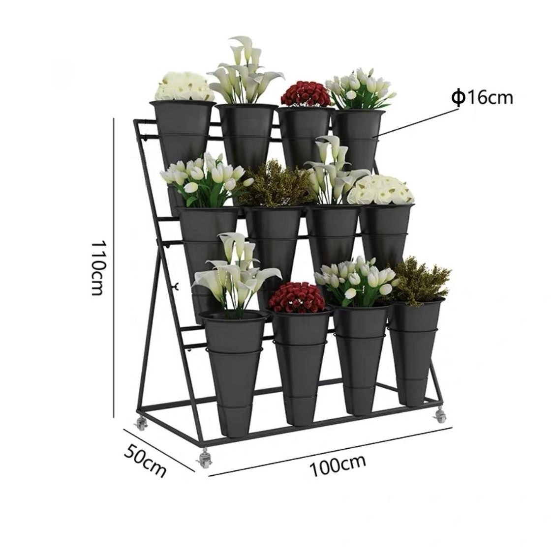 Wy Bouquet Shelf 3 Tier Metal Plant Artificial Flowers Display Stand With Buckets