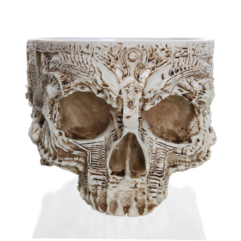 WY Skull Planter Suger Holder Resin Flower Succulents Pot Skeleton Flowerpot Candy Bowl Halloween Dish Statue Sculpture