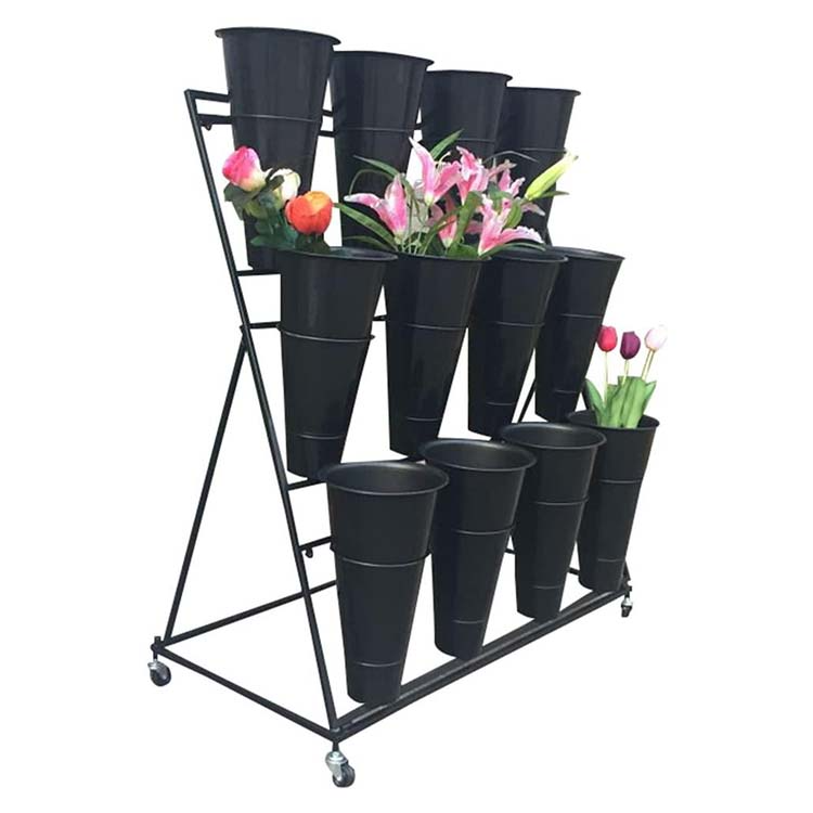 Wy Bouquet Shelf 3 Tier Metal Plant Artificial Flowers Display Stand With Buckets