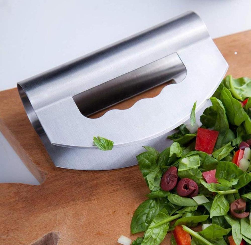 NEW Kitchen Accessory Double Blade with Cover Hand Held Cutter Rocker Knife Fruit Mincing Herb Salad Vegetable Chopper