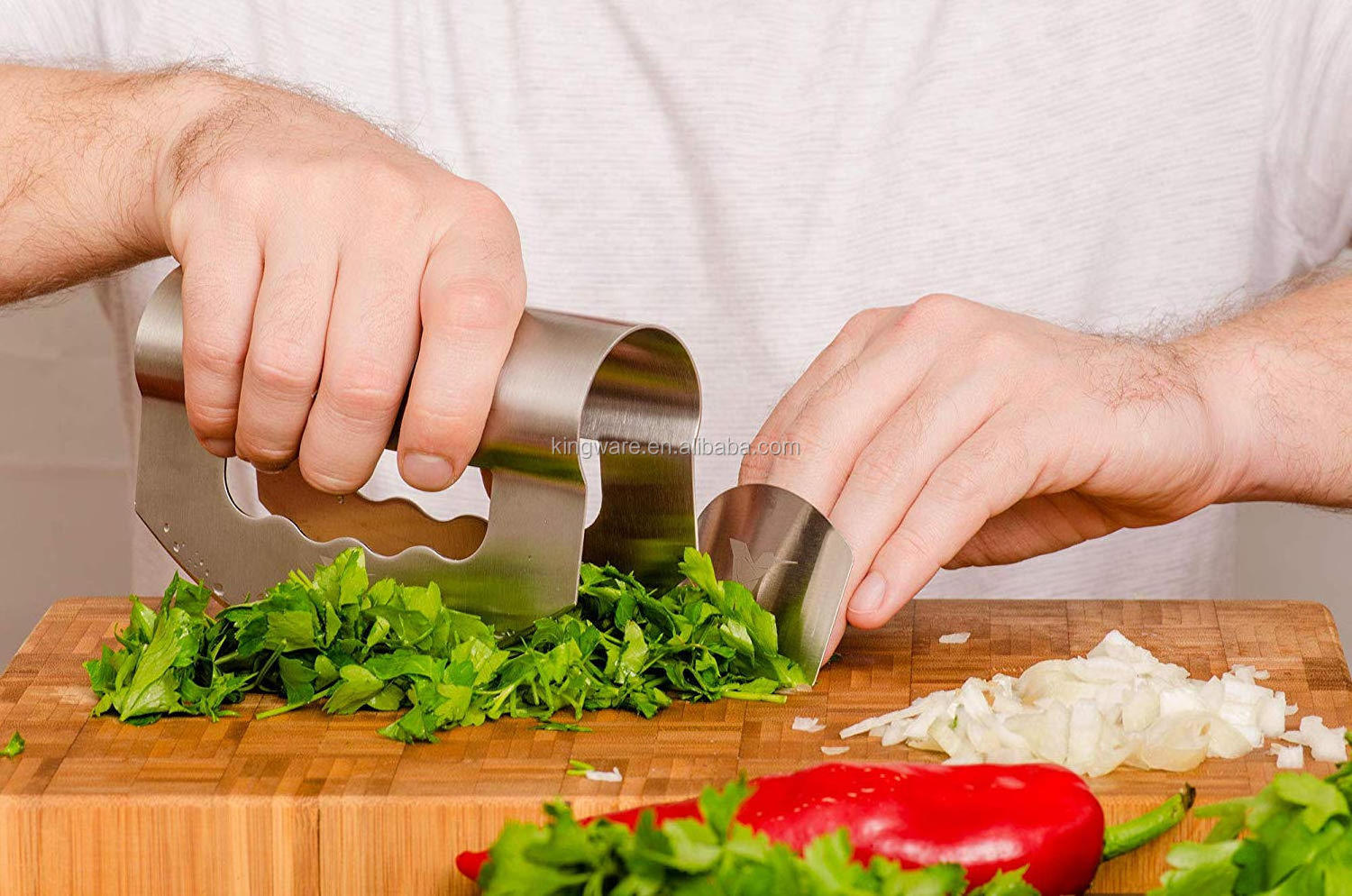 NEW Kitchen Accessory Double Blade with Cover Hand Held Cutter Rocker Knife Fruit Mincing Herb Salad Vegetable Chopper