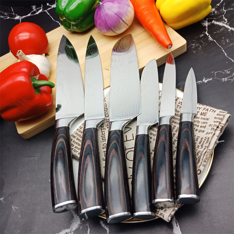 Accessories cuisinart kitchen knife  pocket knife chef set price home garden wooden texture handle damascus steel fixed knife