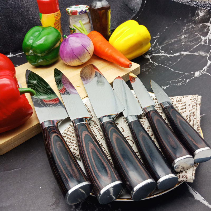 Accessories cuisinart kitchen knife  pocket knife chef set price home garden wooden texture handle damascus steel fixed knife