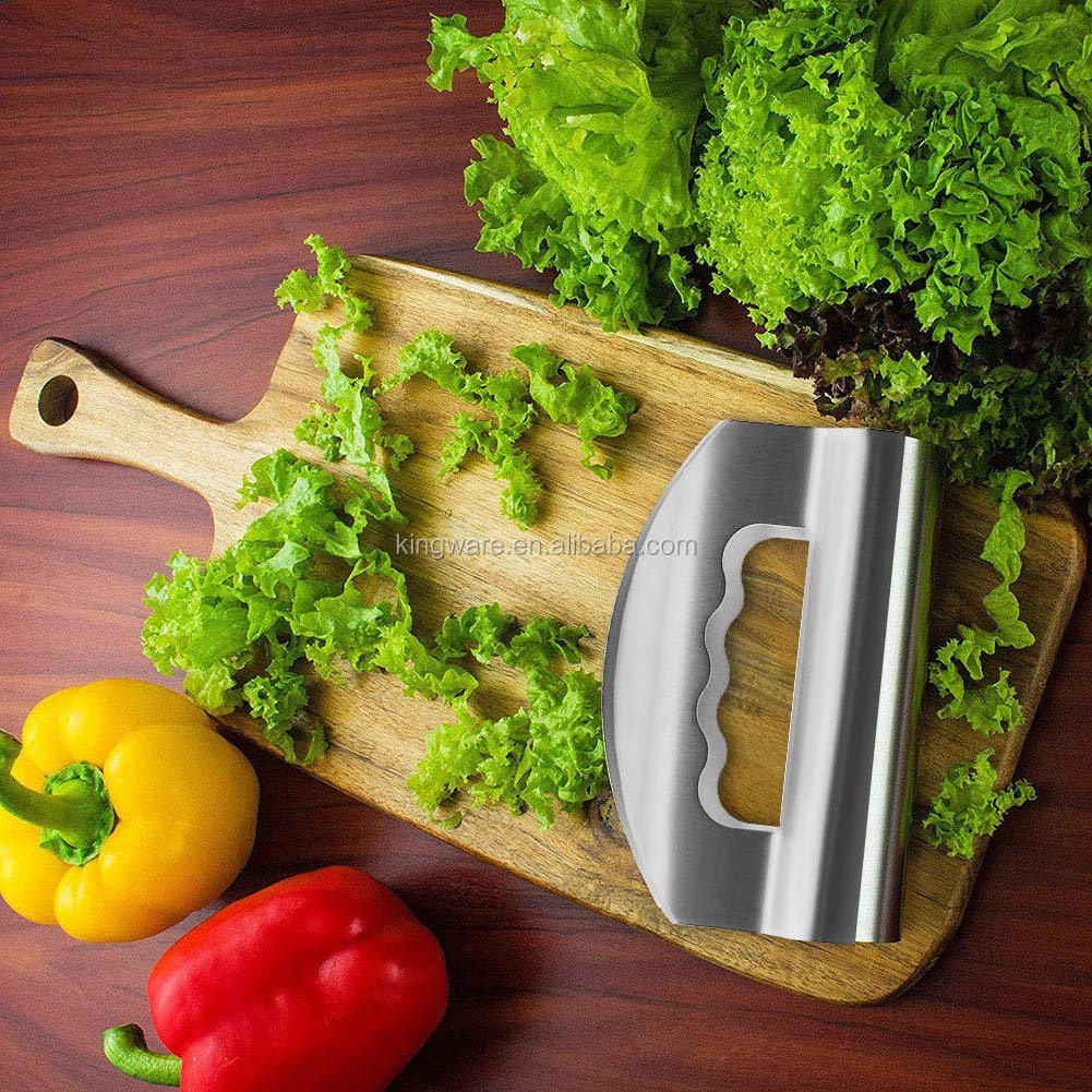 NEW Kitchen Accessory Double Blade with Cover Hand Held Cutter Rocker Knife Fruit Mincing Herb Salad Vegetable Chopper