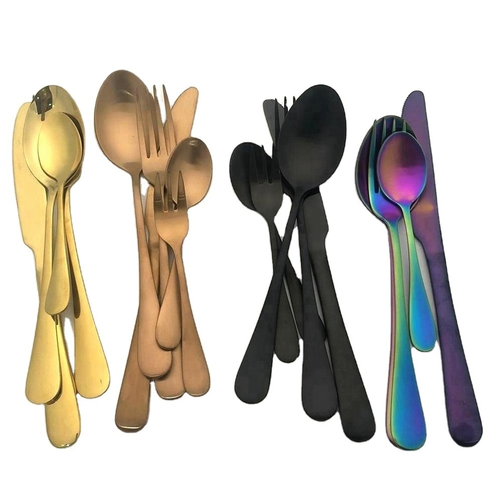 Inox besteck couverts cubiertos talheres vaisselle stainless steel cutlery set Best selling bulk gold plated flatware wholesale