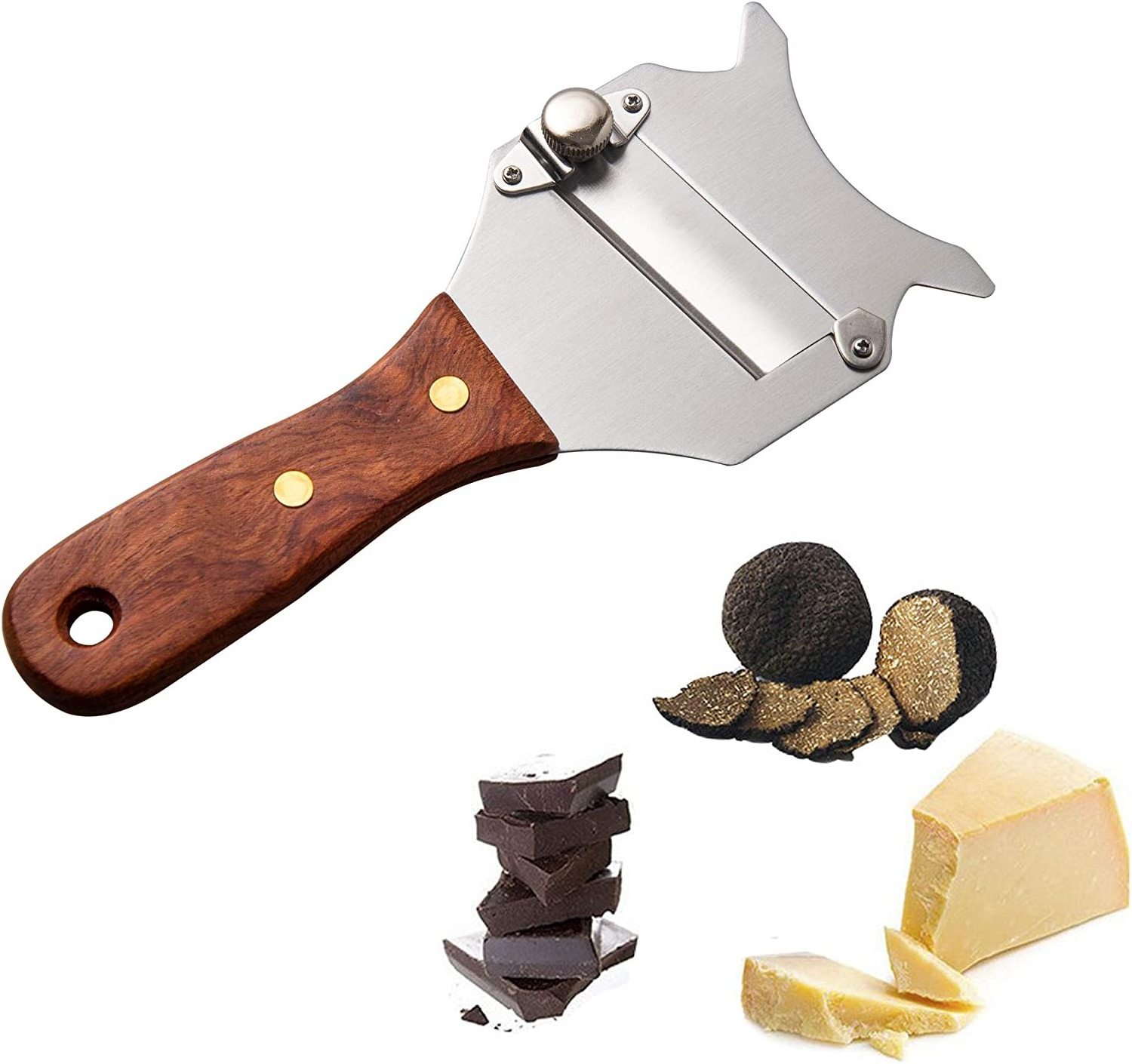 Stainless Steel Chocolate Shaver Cheese Grater Curler with Adjustable Blade Wood Handle Truffle Slicer