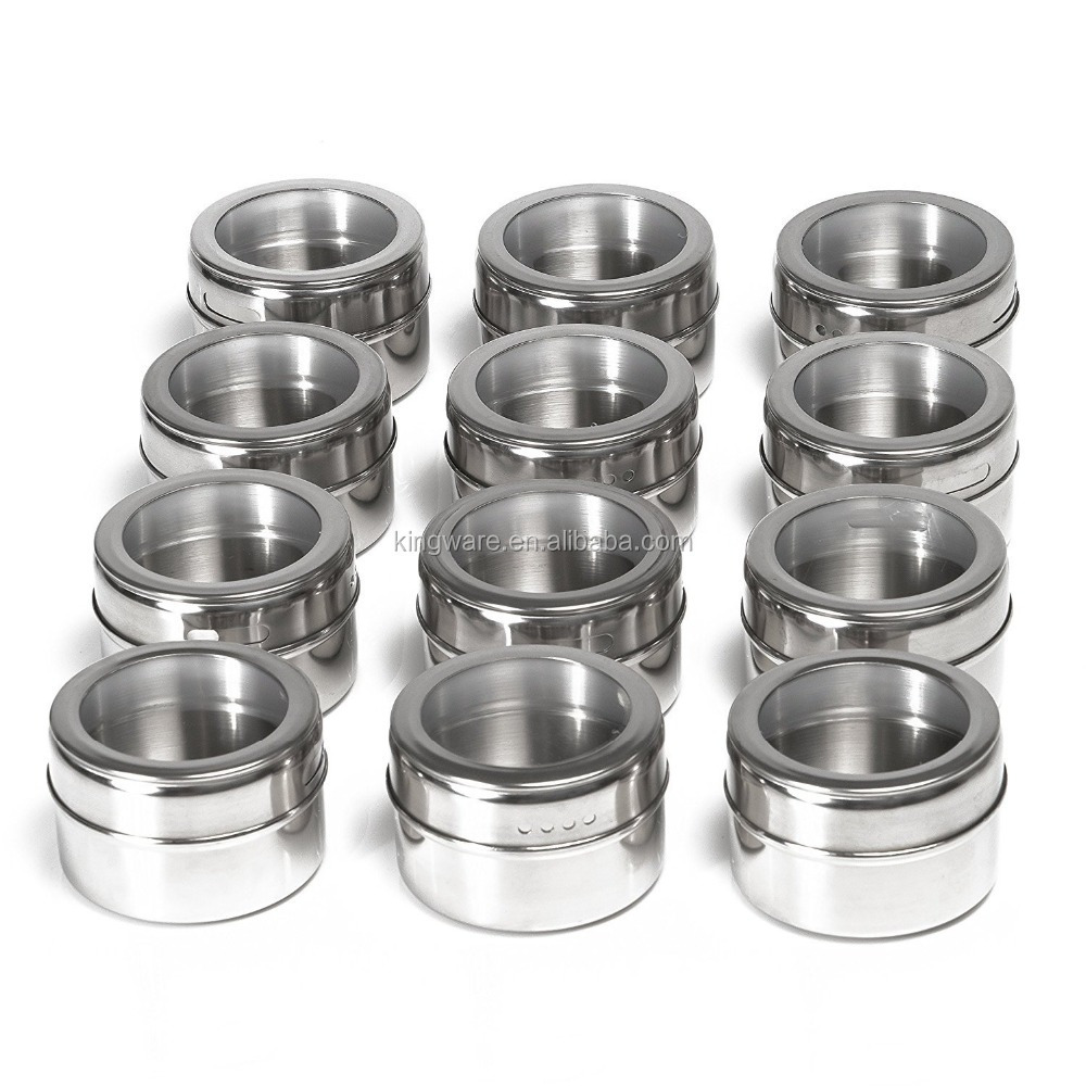 set of 3 12pcs spice tins round spice rack kitchen accessories kitchen tools stainless steel magnetic spice jar