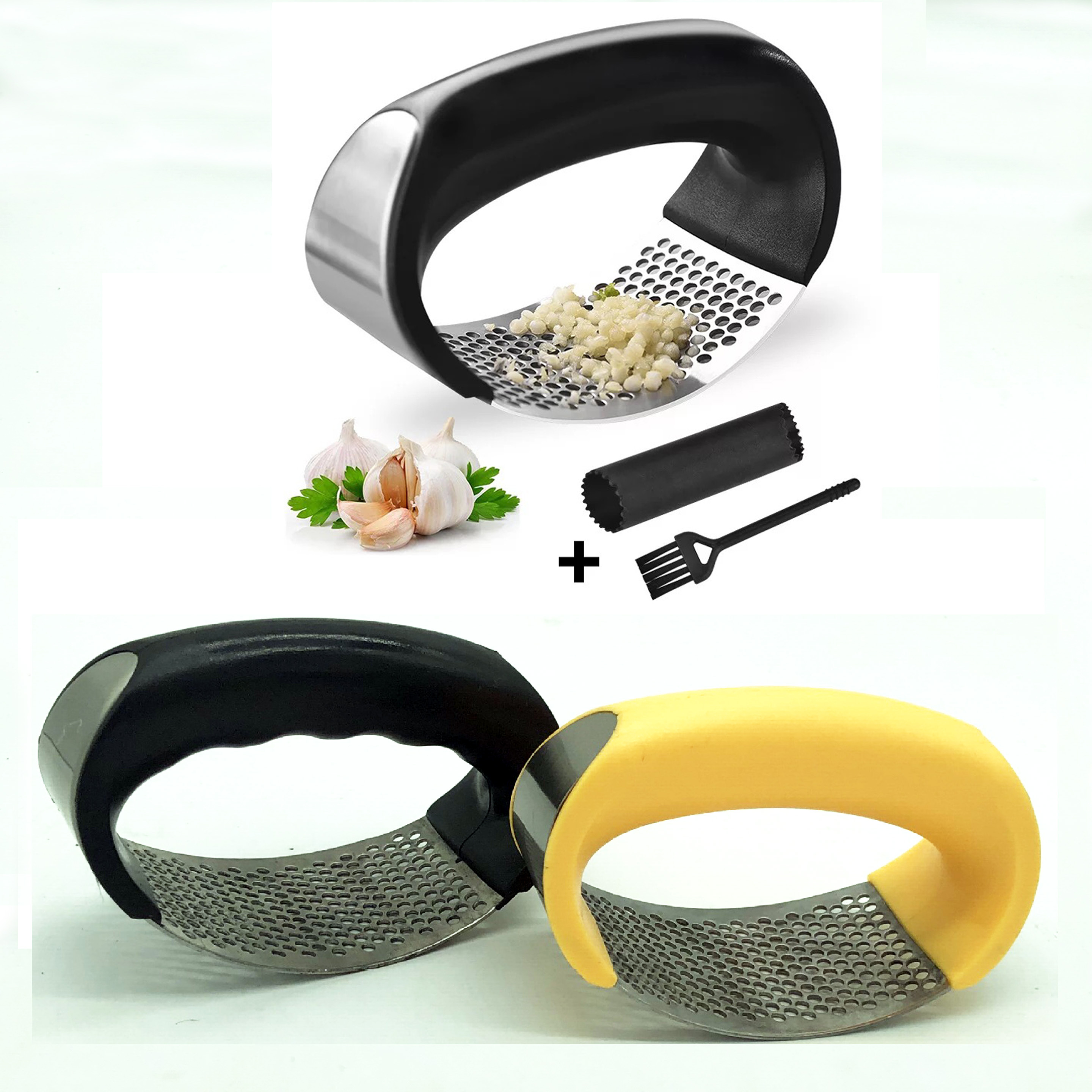 Hot sell Kitchen gadgets as seen on tv Easy Mince Rocker silver Crusher garlic cutter stainless steel Garlic Press