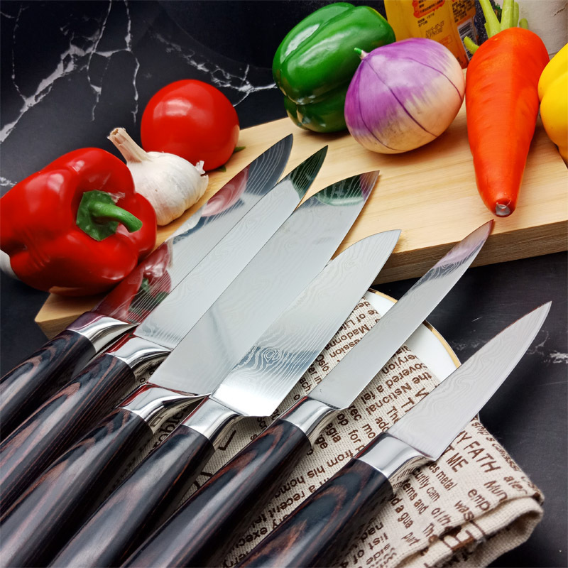 Accessories cuisinart kitchen knife  pocket knife chef set price home garden wooden texture handle damascus steel fixed knife