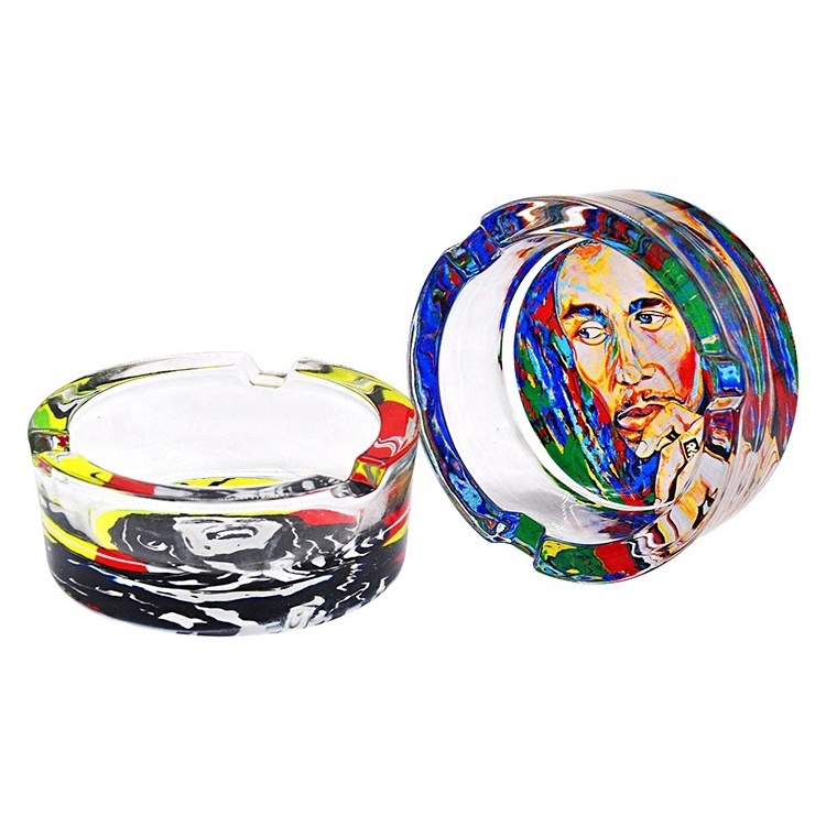 New Cartoon Pattern Glass Ashtray Native Jamaican Pattern Office Household Ashtray