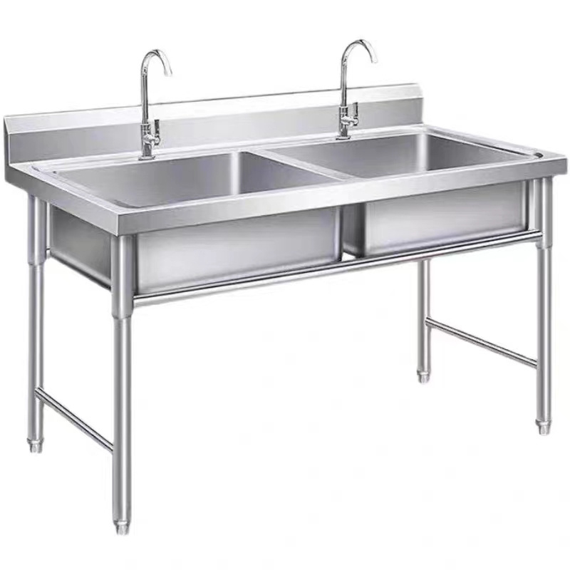 Factory direct free standing big kitchen sink stainless steel double bowl for outdoor and restaurant