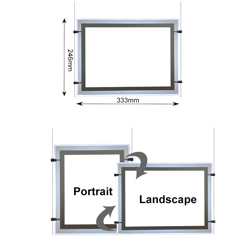 A3 Crystal Led Frames Illuminated Light Box Hanging Real Estate Agent Window Display