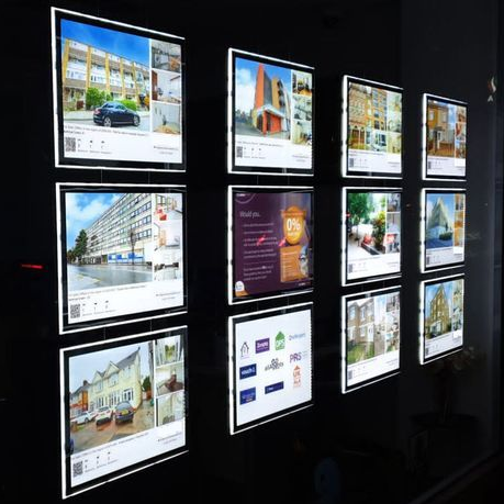 Custom Crystal Led Frames Illuminated Light Box Hanging Real Estate Agent Window Display Acrylic LED Light Box