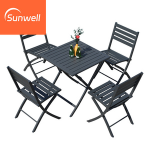 Foshan patio garden furniture set luxury waterproof folding aluminum metal bistro coffee shop table and chair set