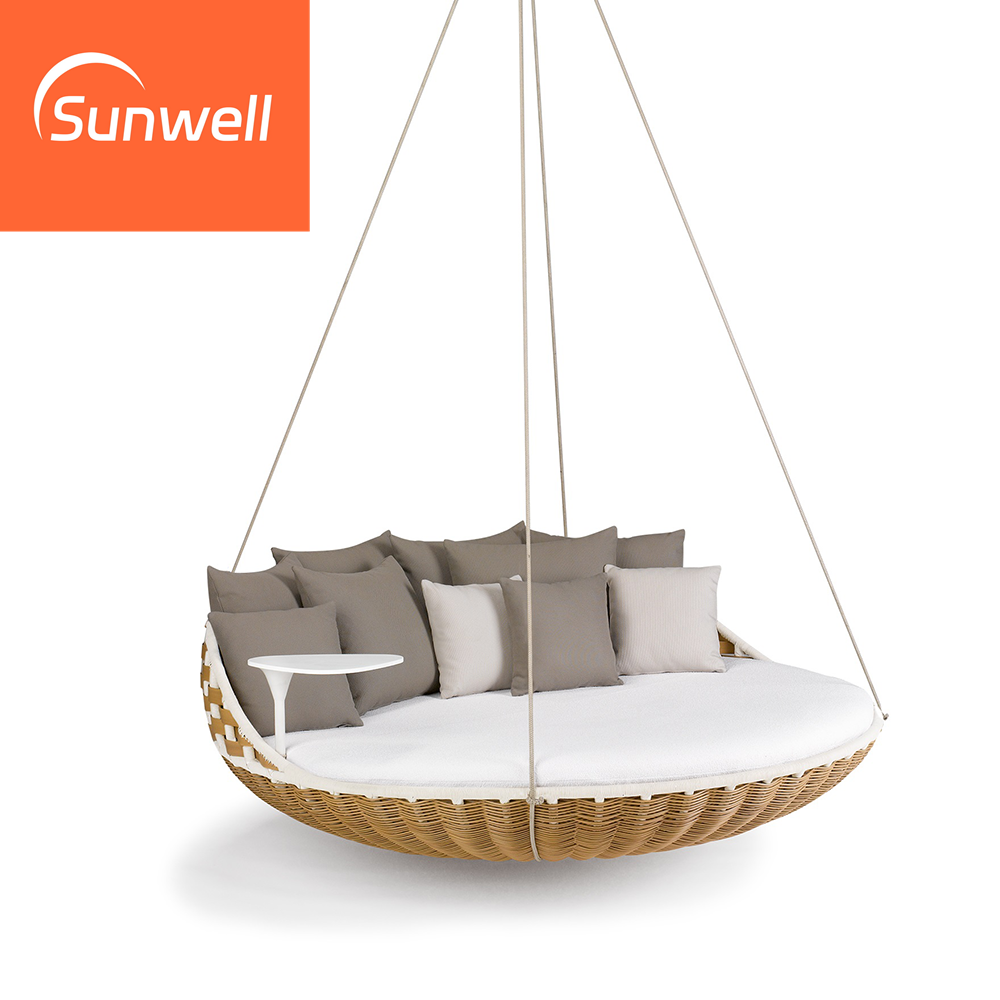 Professional factory hanging bed swing outdoor furniture hanging lounger bed with cushions waterproof