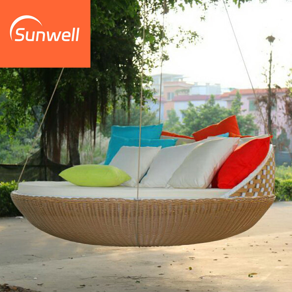 Professional factory hanging bed swing outdoor furniture hanging lounger bed with cushions waterproof