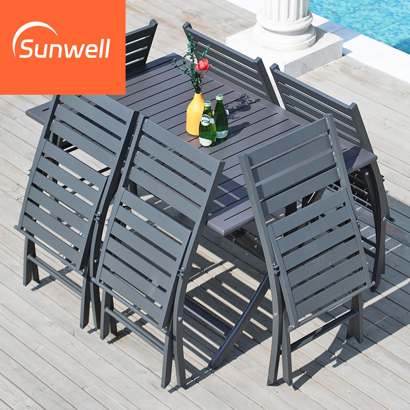 Foshan patio garden furniture set luxury waterproof folding aluminum metal bistro coffee shop table and chair set