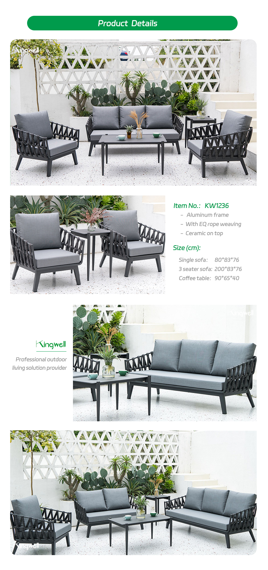 High quality outdoor balcony furniture garden set patio outside aluminum lounge chaise sofa chair set for outdoor