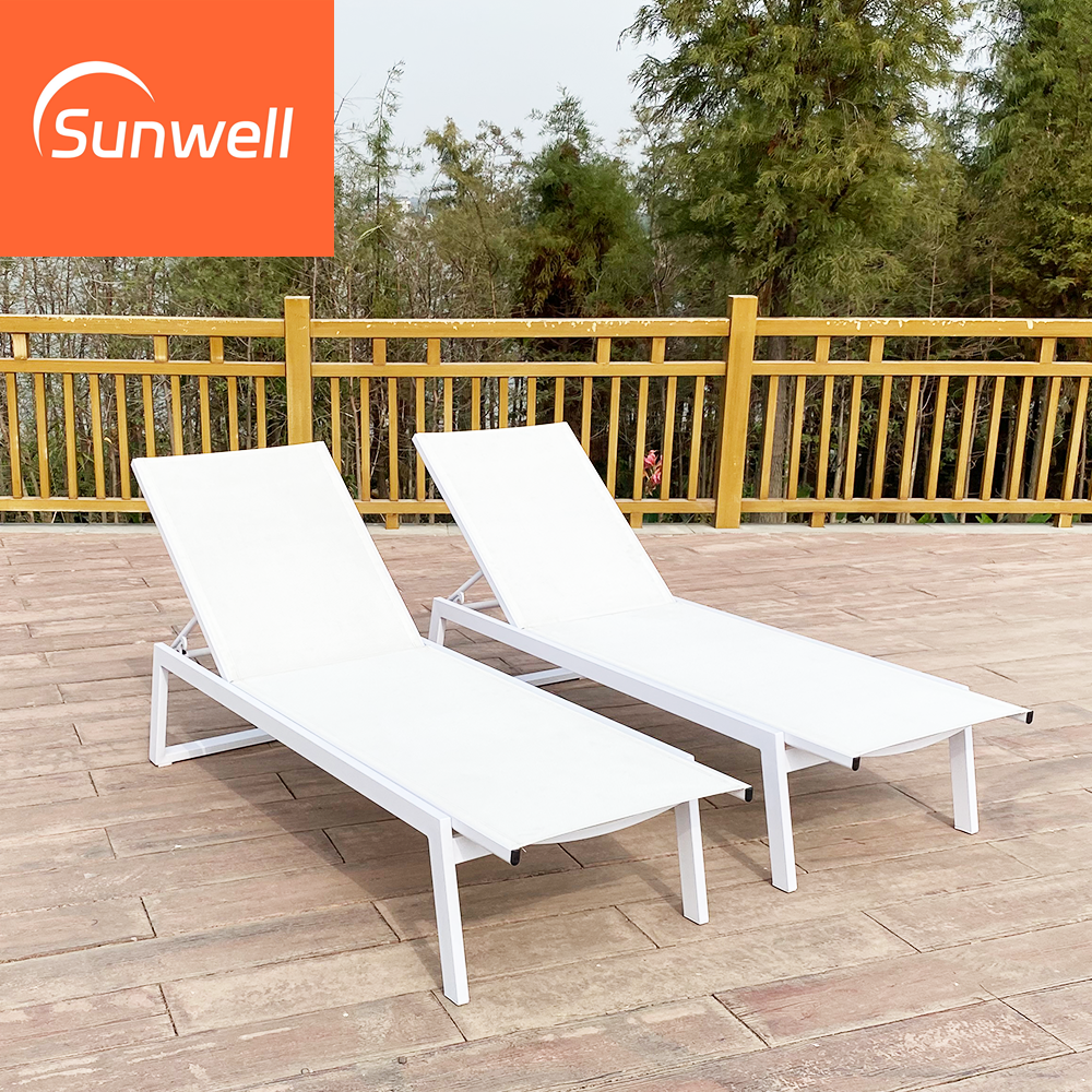 Patio furniture set sun bed chaise lounge with cover canopy garden sun bed aluminum lounge chair for pool side