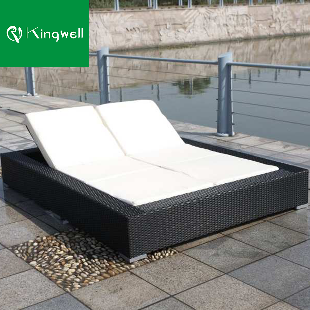 Rattan furniture outdoor hotel double chaise lounge garden patio poolside sun loungers luxury for 2 persons