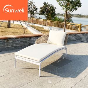 Outdoor furniture aluminum frame lounge chair and day bed rope woven single seat sun bed pool side sunbed