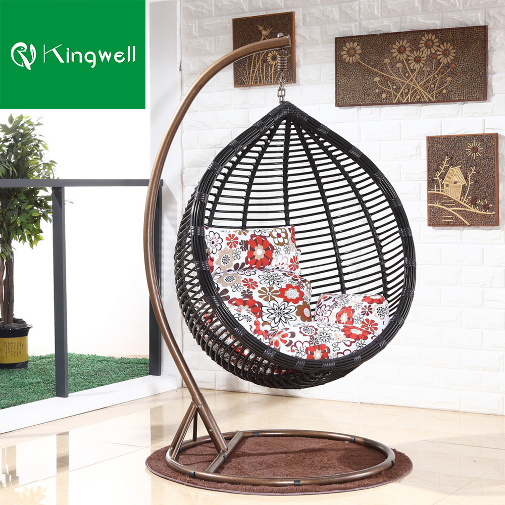 Kingwell hot sale patio outdoor metal furniture garden hanging indoor patio chair swing PE rattan egg chair with stand