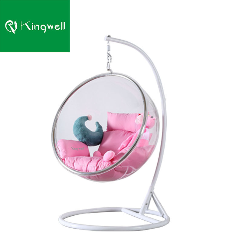 2024 hot sales modern outdoor garden bubble acrylic metal hanging swings with cushion patio ceiling egg swing chair