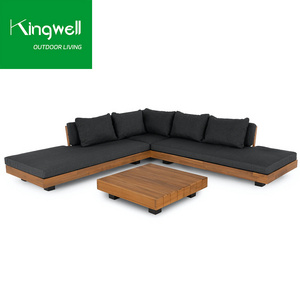 All weather high end Outdoor luxury furniture L Shape modular components design thickness cushions sectional teak wood sofa