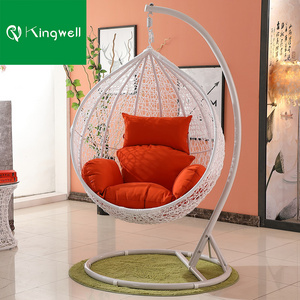 Rattan wicker outdoor furniture patio hanging swing egg rocking chairs with cushion for adults balcony single wicker swing chair