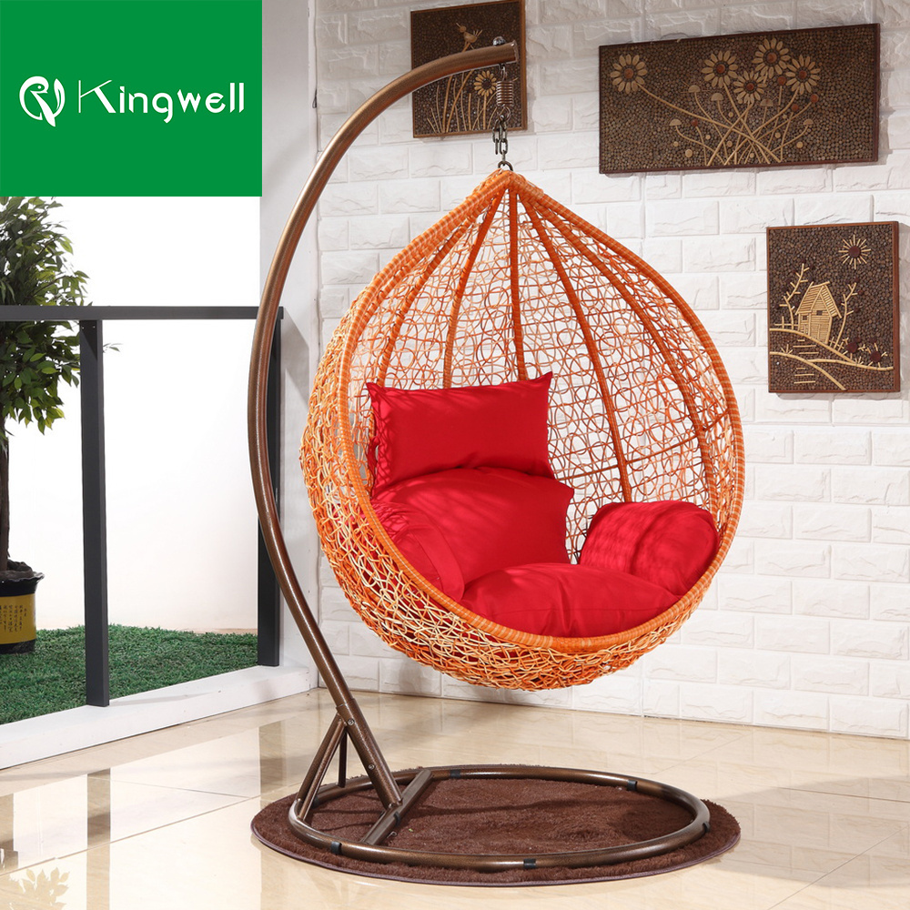 Rattan wicker outdoor furniture patio hanging swing egg rocking chairs with cushion for adults balcony single wicker swing chair