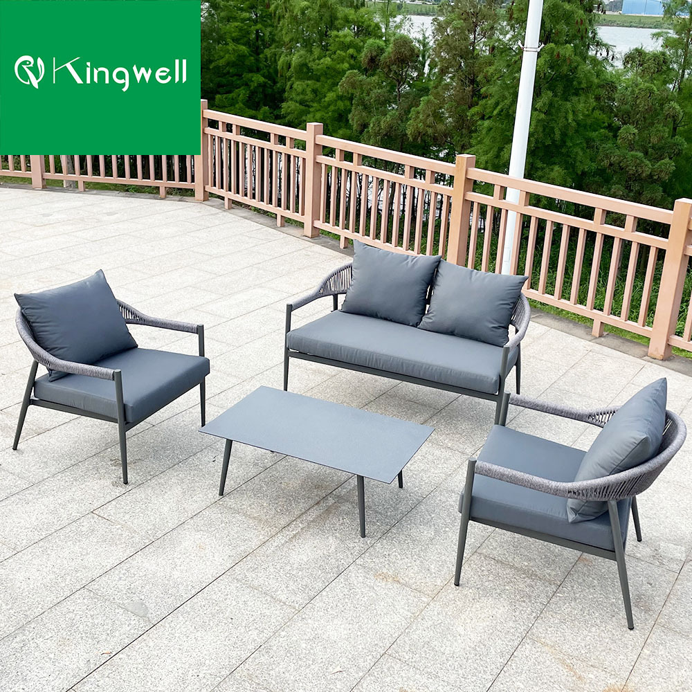 Modern Dark Grey Garden Sets Aluminum Garden Sofa Outdoor Patio Furniture with Rope Weaving for House or Hotel