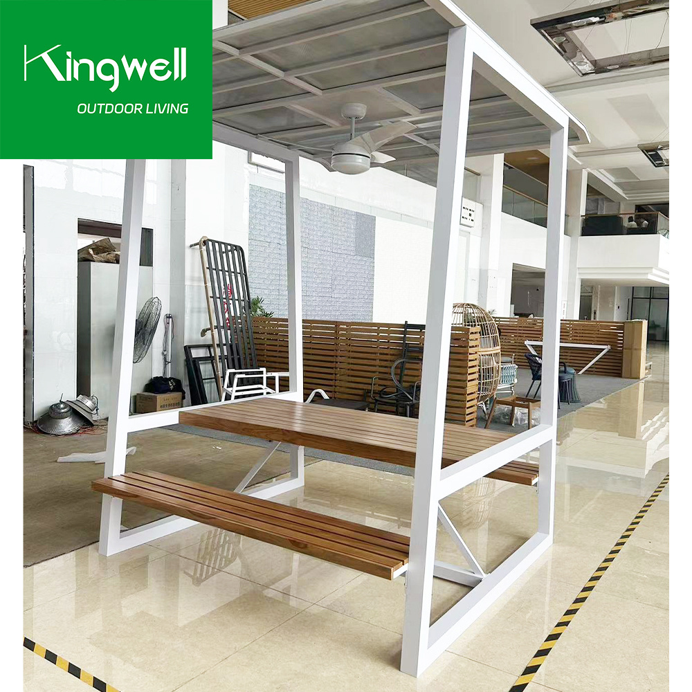 Kinwell Patio furniture garden dinning set special design long chair solid teak wood outdoor party tables and bench with canopy