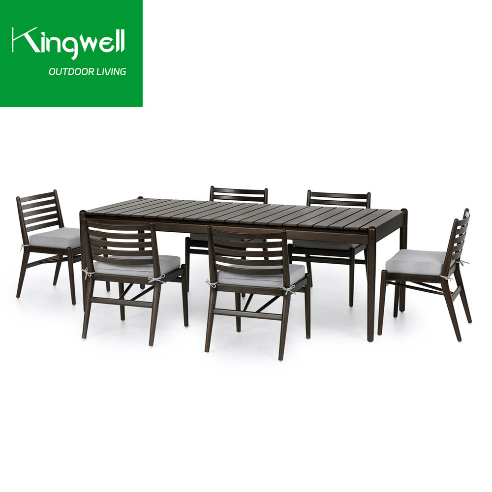 New modern luxury garden furniture sets outdoor dining black table and teak wood chairs patio chair set