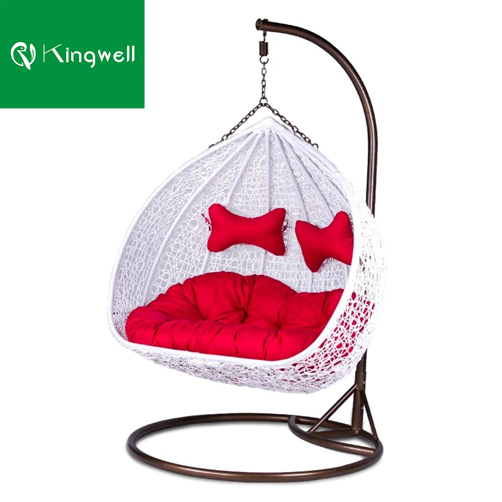 Hot selling outdoor indoor garden furniture set double seat rattan wicker iron patio hanging egg swing chair for home