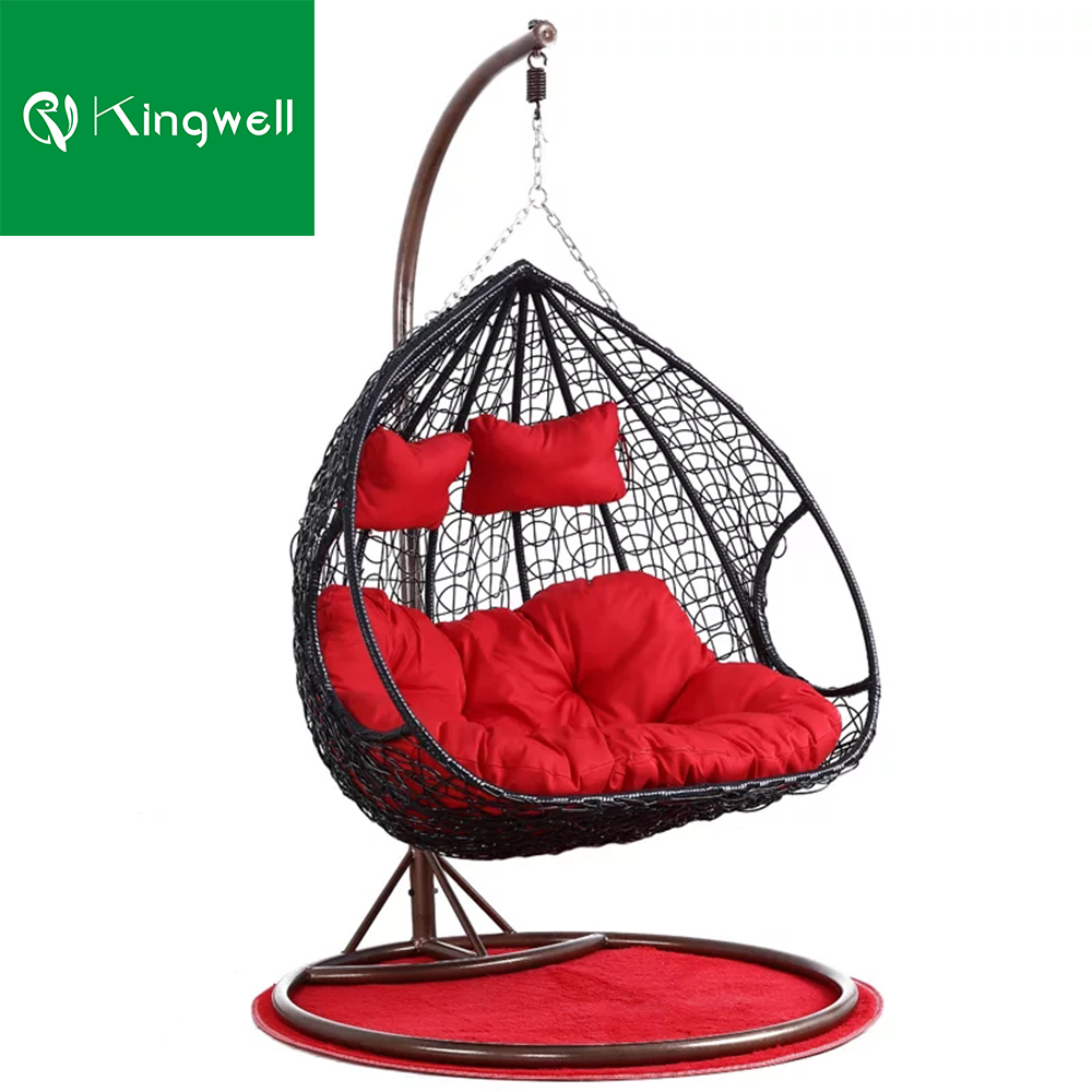 Hot selling outdoor indoor garden furniture set double seat rattan wicker iron patio hanging egg swing chair for home