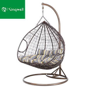 Patio furniture set garden metal frame hanging egg chair hammock double seat rattan wicker egg swing chair with cushion