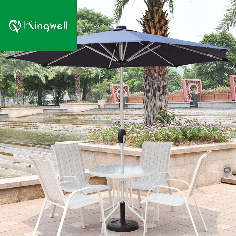 Round shape bali beach dining use waterproof furniture patio outdoor sunshade led light umbrella patio umbrellas