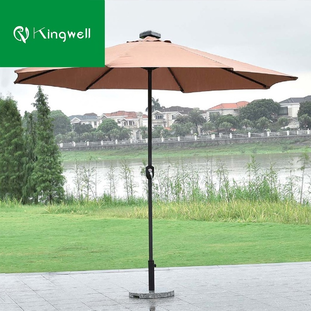 Round shape bali beach dining use waterproof furniture patio outdoor sunshade led light umbrella patio umbrellas